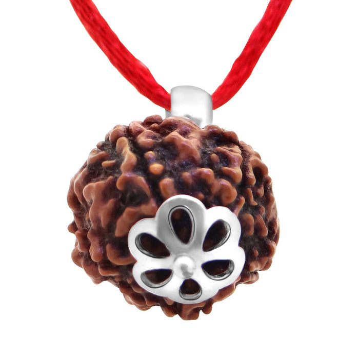 Arihant Gems & Jewels Silver and Brown 925 Silver 5 Faced Certified Nepali Rudraksha Pendant for Men and Women