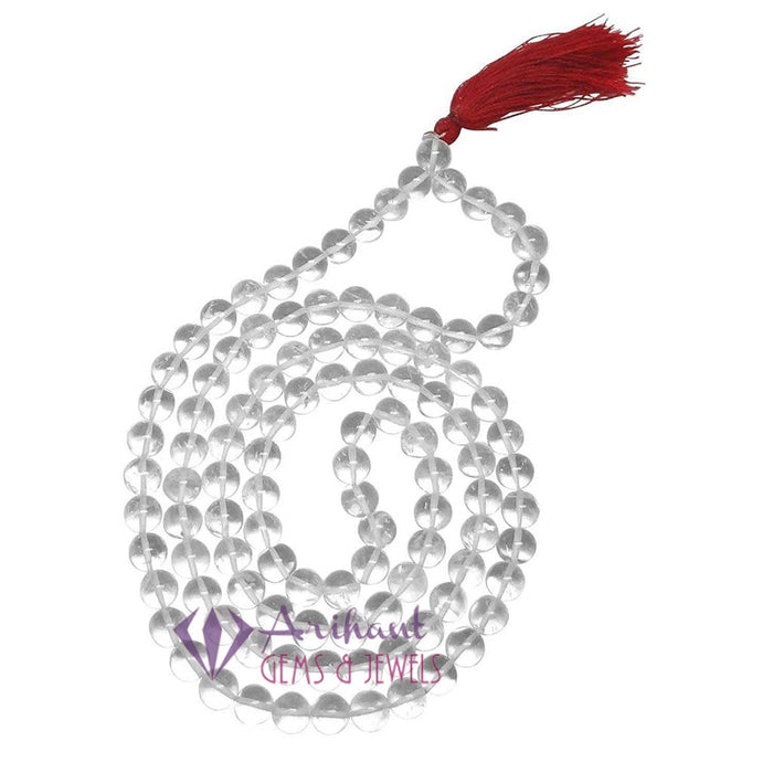 Arihant Gems & Jewels Certified Sphatik Non-Precious Metal Jaap Mala (109 Beads) White