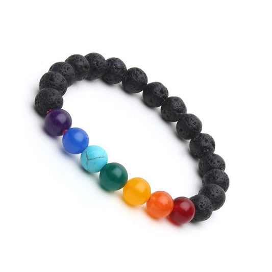 7 Chakra Lava Gemstones Bracelet Reiki/Yoga Healing Distance Charm Bracelet Gemstone Stretchable Bracelet for Men & Women
