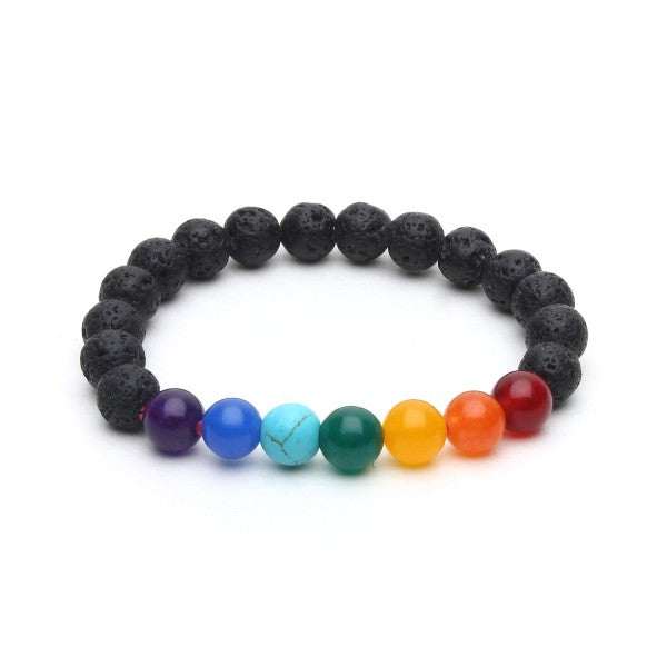 7 Chakra Lava Gemstones Bracelet Reiki/Yoga Healing Distance Charm Bracelet Gemstone Stretchable Bracelet for Men & Women