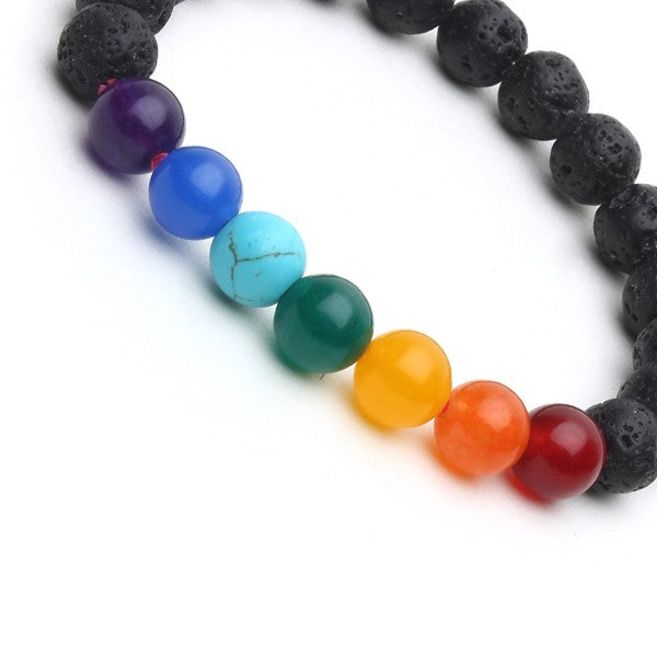 7 Chakra Lava Gemstones Bracelet Reiki/Yoga Healing Distance Charm Bracelet Gemstone Stretchable Bracelet for Men & Women