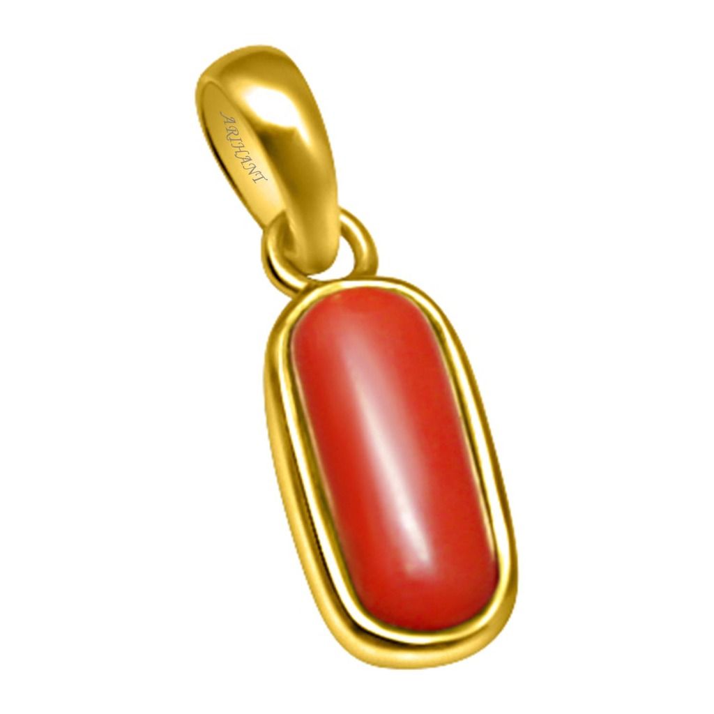 Coral (Moonga) 4.25 - 12.25 Ratti Natural & Certified Astrological Gemstone Ashtdhatu Bezel Setting Pendant