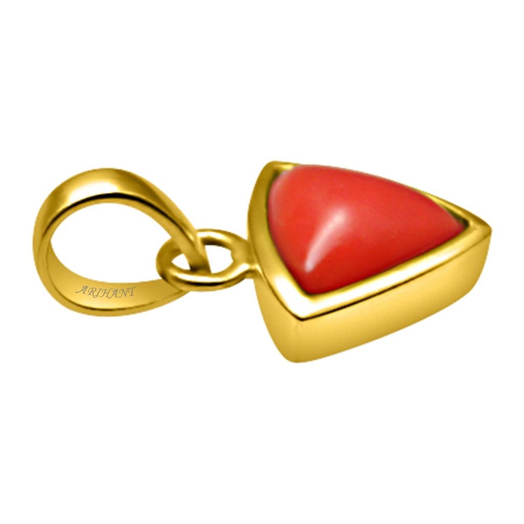 Coral (Moonga) 4.25 - 12.25 Ratti Natural & Certified Astrological Triangular Gemstone Panchdhatu Bezel Setting Pendant