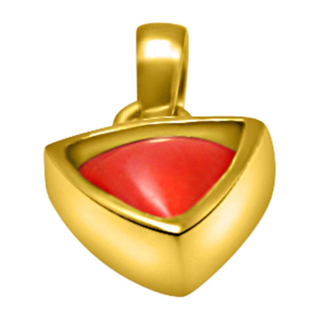 Coral (Moonga) 4.25 - 12.25 Ratti Natural & Certified Astrological Triangular Gemstone Panchdhatu Bezel Setting Pendant