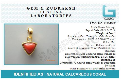 Coral (Moonga) 4.25 - 12.25 Ratti Natural & Certified Astrological Triangular Gemstone Panchdhatu Bezel Setting Pendant