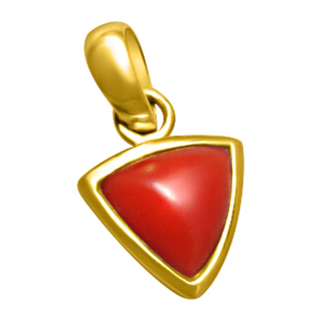 Coral (Moonga) 4.25 - 12.25 Ratti Natural & Certified Astrological Triangular Gemstone Panchdhatu Bezel Setting Pendant