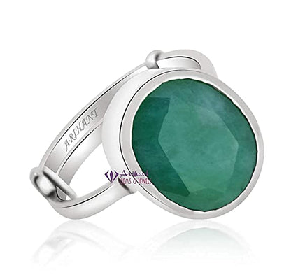 Arihant Gems & Jewels 4.25/5.25/6.25/7.25/8.25/9.25/10.25/11.25 Ratti Emerald/Panna Gemstone 925 Silver Adjustable Ring | Astrological Ring | Unisex Both for Men & Women