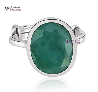 Arihant Gems & Jewels 4.25/5.25/6.25/7.25/8.25/9.25/10.25/11.25 Ratti Emerald/Panna Gemstone 925 Silver Adjustable Ring | Astrological Ring | Unisex Both for Men & Women