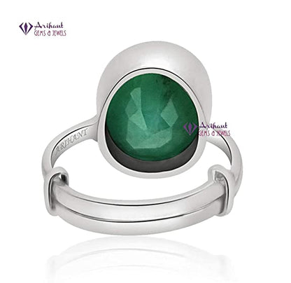 Arihant Gems & Jewels 4.25/5.25/6.25/7.25/8.25/9.25/10.25/11.25 Ratti Emerald/Panna Gemstone 925 Silver Adjustable Ring | Astrological Ring | Unisex Both for Men & Women