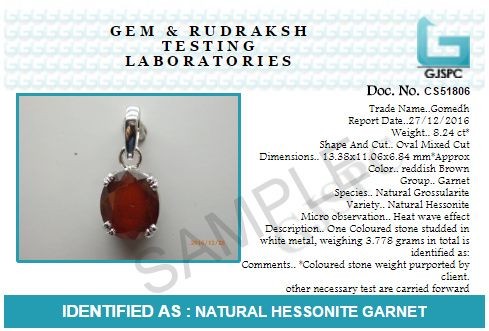 Hessonite Garnet (Gomed) 4.25 - 12.25 Ratti Natural & Certified Astrological Gemstone Ashtdhatu Prong Setting Pendant
