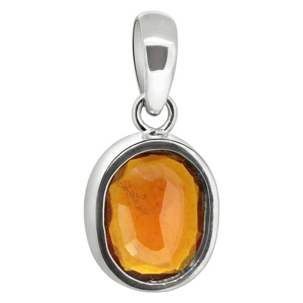 Hessonite Garnet (Gomed) 4.25 - 12.25 Ratti Natural & Certified Astrological Gemstone Silver(925) Bezel Setting Pendant