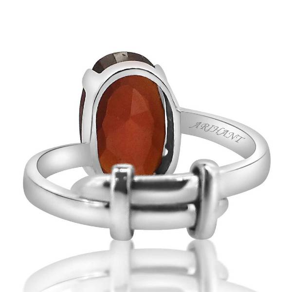 Hessonite Garnet (Gomed) 3.25-12.25 Ratti Natural & certified Astrological Gemstone Adjustable Silver(925) Prong Setting Ring