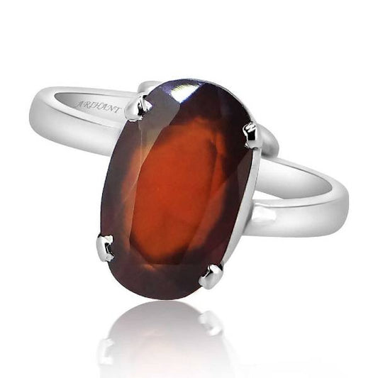 Hessonite Garnet (Gomed) 3.25-12.25 Ratti Natural & certified Astrological Gemstone Adjustable Silver(925) Prong Setting Ring
