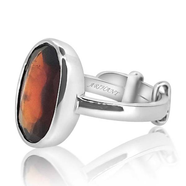 Hessonite Garnet (Gomed) 3.25 - 12.25 Ratti Natural & Certified Astrological Gemstone Adjustable Silver(925) BEZEL Setting Ring