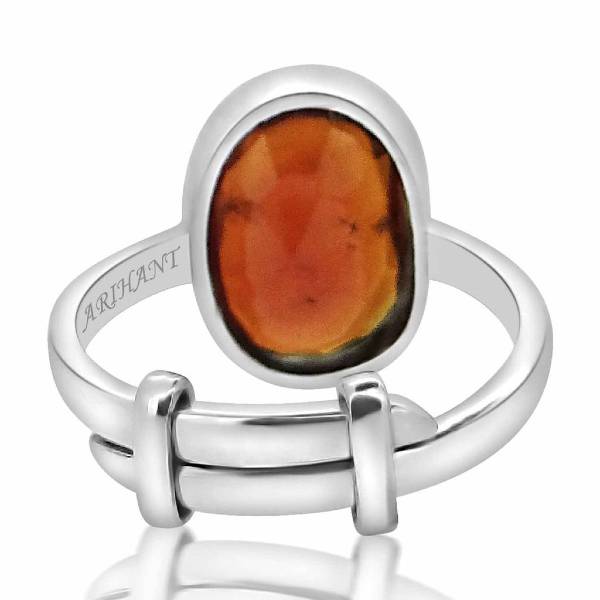 Hessonite Garnet (Gomed) 3.25 - 12.25 Ratti Natural & Certified Astrological Gemstone Adjustable Silver(925) BEZEL Setting Ring