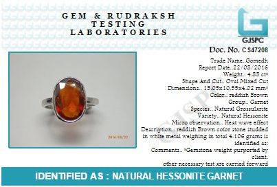 Hessonite Garnet (Gomed) 3.25 - 12.25 Ratti Natural & Certified Astrological Gemstone Adjustable Silver(925) BEZEL Setting Ring