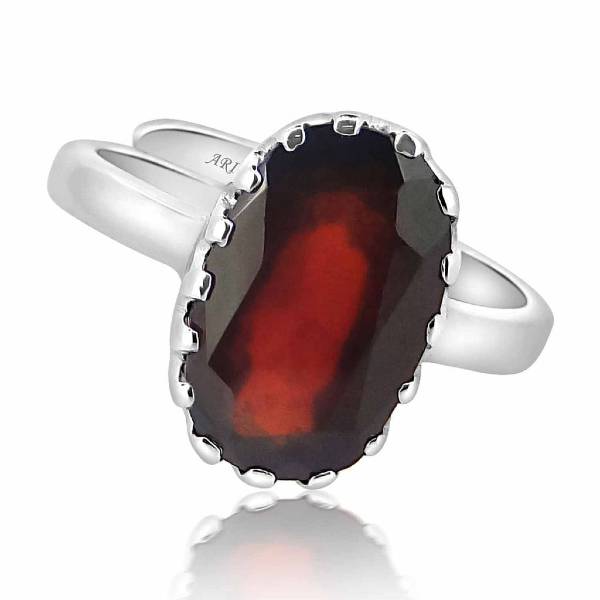 Hessonite Garnet (Gomed) 3.25 - 12.25 Ratti Natural & Certified Astrological Gemstone Adjustable Silver(925) Crown Setting Ring