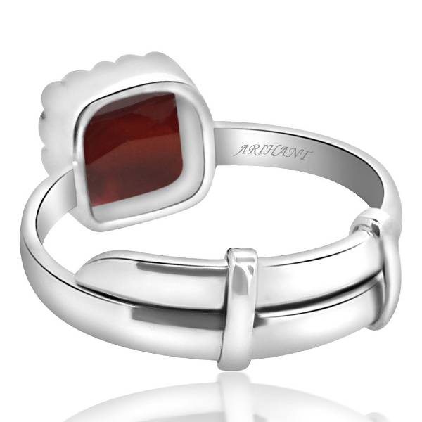 Hessonite Garnet (Gomed) 3.25 - 12.25 Ratti Natural & Certified Astrological Gemstone Adjustable Silver(925) Cushion Crown Setting Ring
