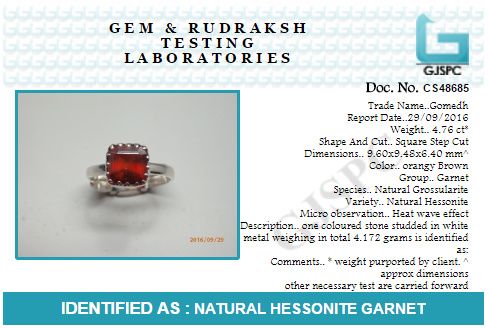 Hessonite Garnet (Gomed) 3.25 - 12.25 Ratti Natural & Certified Astrological Gemstone Adjustable Silver(925) Cushion Crown Setting Ring