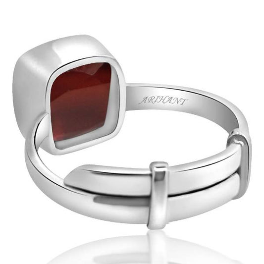 Hessonite Garnet (Gomed) 3.25 - 12.25 Ratti Natural & Certified Astrological Gemstone Adjustable Silver(925) Cushion Bezel Setting Ring
