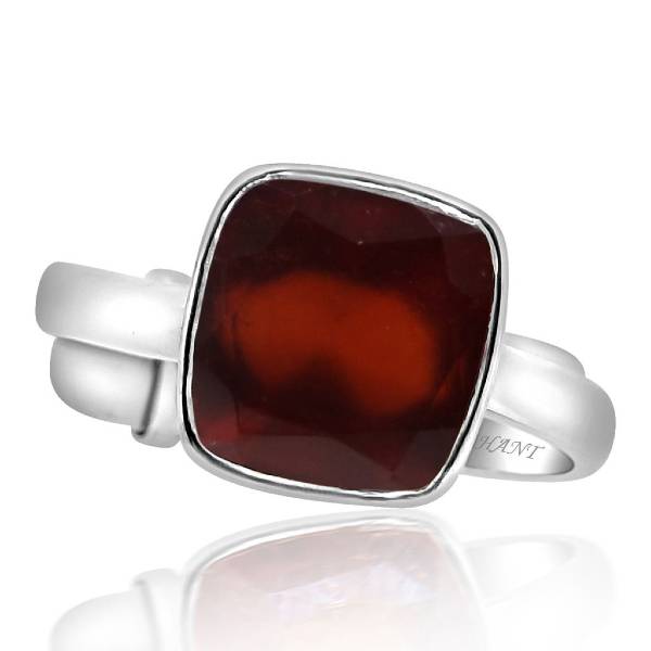 Hessonite Garnet (Gomed) 3.25 - 12.25 Ratti Natural & Certified Astrological Gemstone Adjustable Silver(925) Cushion Bezel Setting Ring