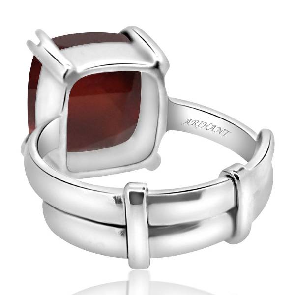 Hessonite Garnet (Gomed) 3.25 - 12.25 Ratti Natural & Certified Astrological Gemstone Adjustable Silver(925) Cushion Prong Setting Ring