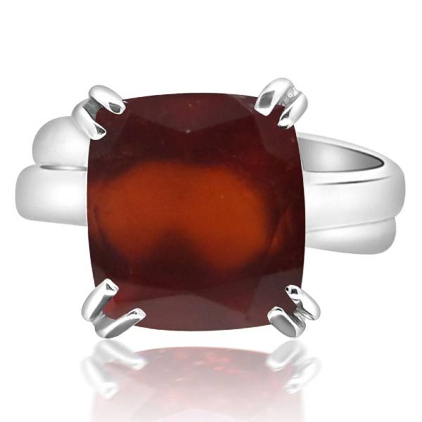 Hessonite Garnet (Gomed) 3.25 - 12.25 Ratti Natural & Certified Astrological Gemstone Adjustable Silver(925) Cushion Prong Setting Ring