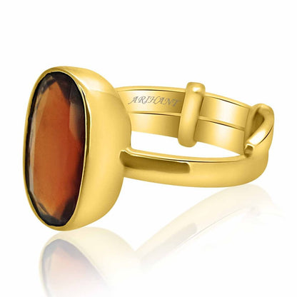 Hessonite Garnet (Gomed) 3.25 - 12.25 Ratti Natural & Certified Astrological Gemstone Adjustable Ashtdhatu BEZEL Setting Ring