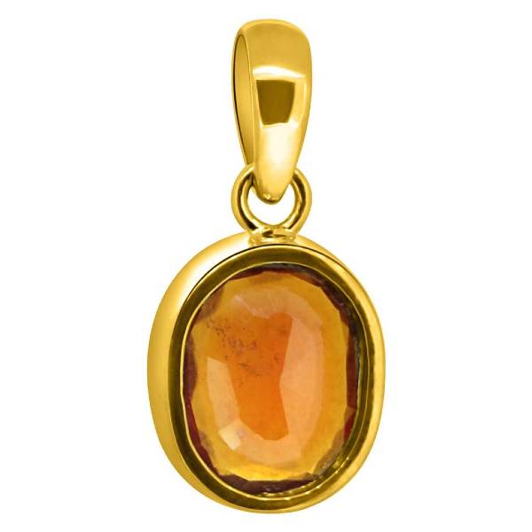 Hessonite Garnet (Gomed) 4.25 - 12.25 Ratti Natural & Certified Astrological Gemstone Panchdhatu Bezel Setting Pendant