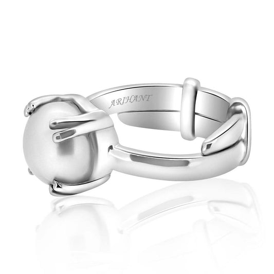 Fresh Water Pearl (Moti) 3.25 - 12.25 Ratti Certified Astrological Gemstone Adjustable Silver(925) Prong Setting Ring