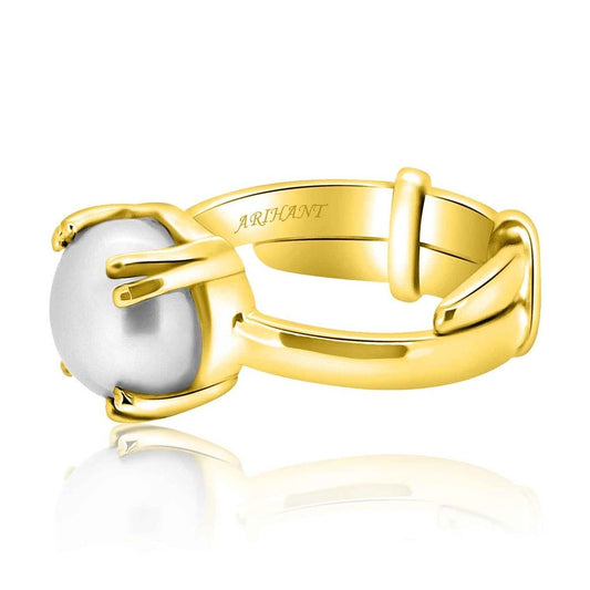 Fresh Water Pearl (Moti) 3.25 - 12.25 Ratti Certified Astrological Gemstone Adjustable Ashtdhatu Prong Setting Ring