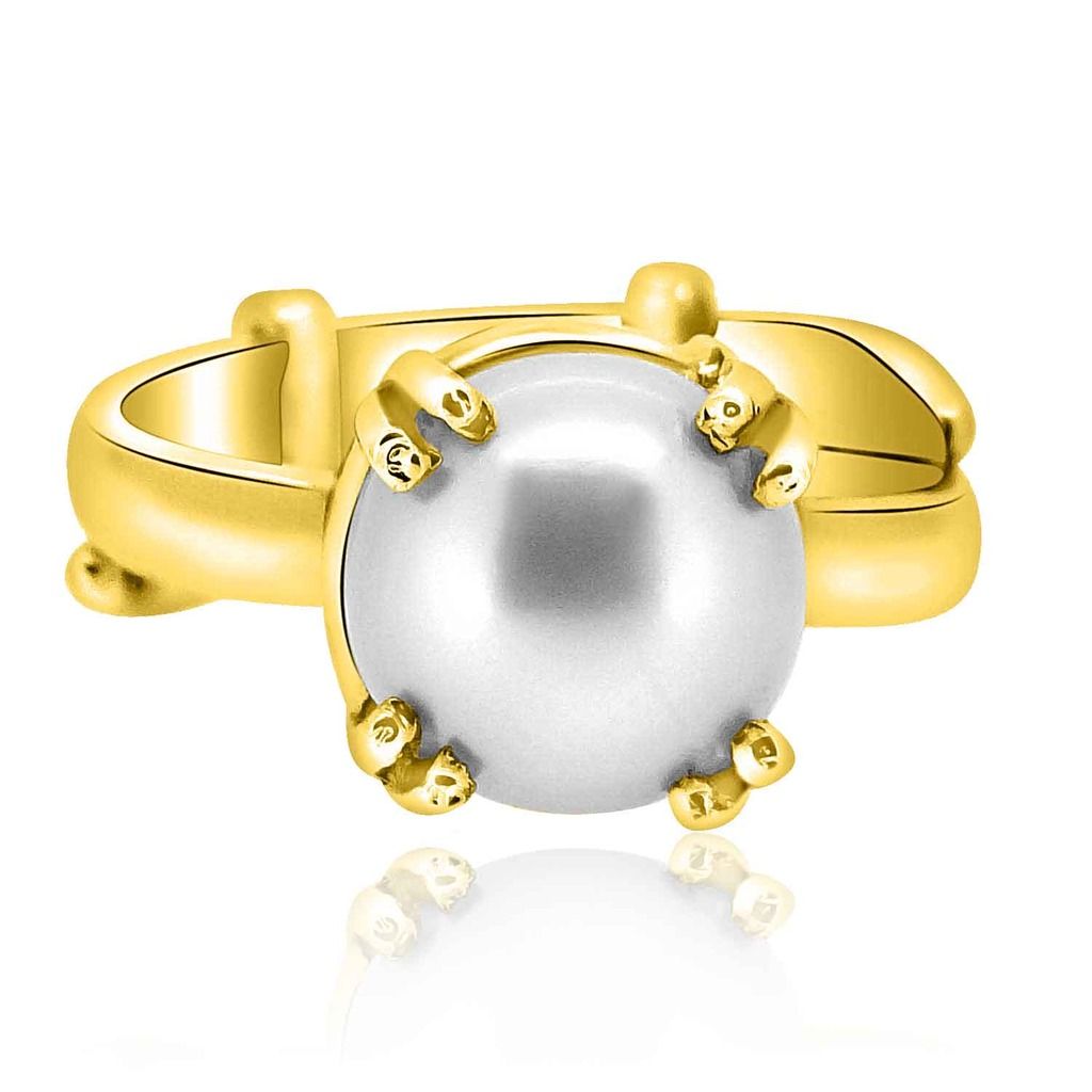 Fresh Water Pearl (Moti) 3.25 - 12.25 Ratti Certified Astrological Gemstone Adjustable Panchdhatu Prong Setting Ring