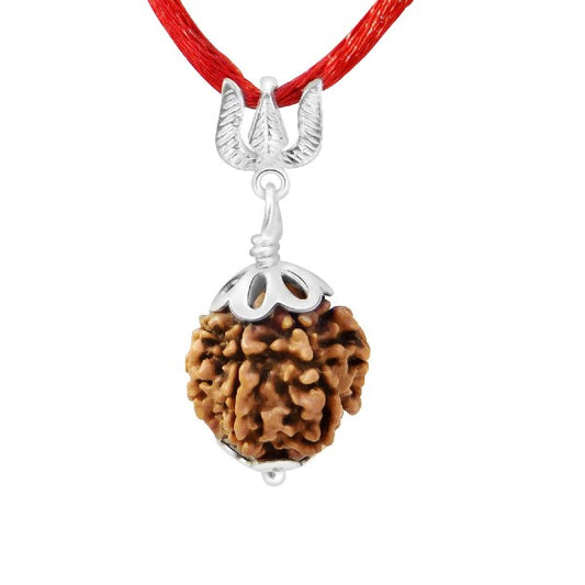 4 Mukhi NEPALI RUDRAKSHA SILVER 925 TRISHUL PENDANT / Four Faced RUDRAKSHA 100% Original & Certified