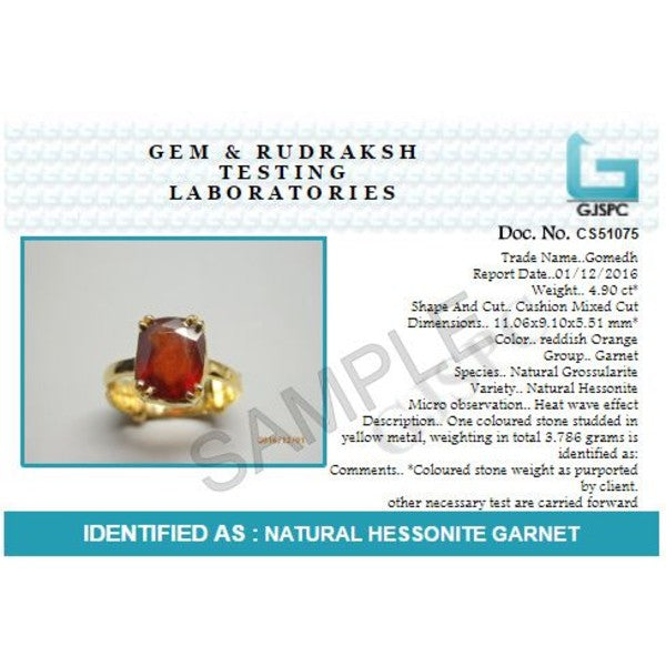 Hessonite Garnet (Gomed) 3.25 - 12.25 Ratti Natural & Certified Astrological Gemstone Adjustable Ashtdhatu Cushion Prong Setting Ring