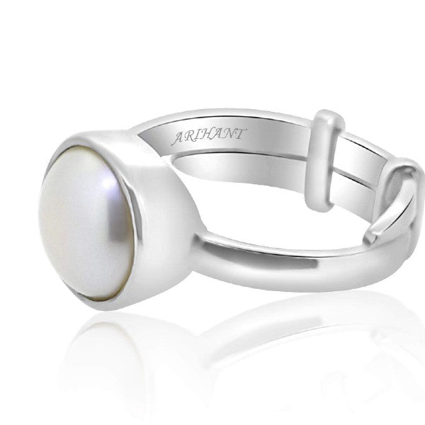 Fresh Water Pearl (Moti) 3.25 - 12.25 Ratti Certified Astrological Gemstone Adjustable Silver(925) Bezel Setting Ring