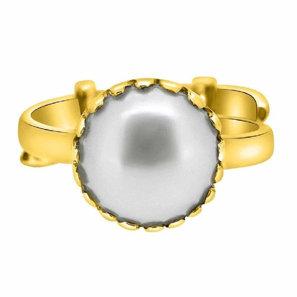 Fresh Water Pearl (Moti) 3.25 - 12.25 Ratti Certified Astrological Gemstone Adjustable Panchdhatu Crown Setting Ring
