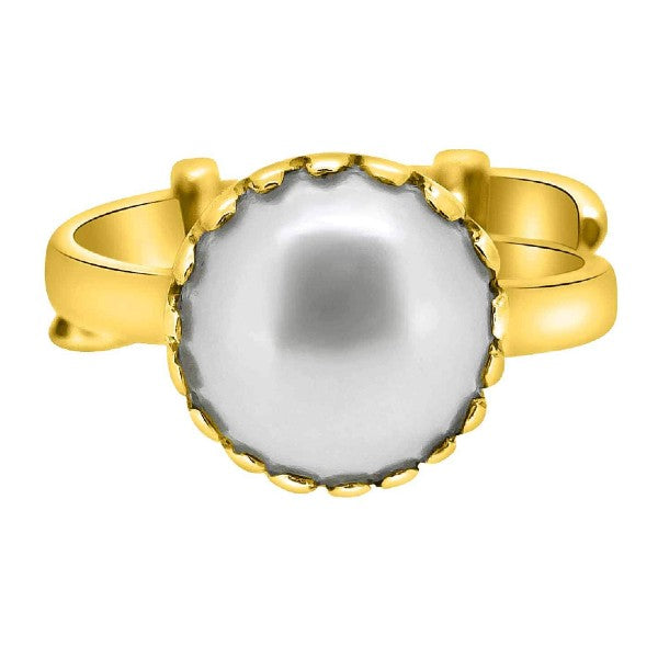 Fresh Water Pearl (Moti) 3.25 - 12.25 Ratti Certified Astrological Gemstone Adjustable Ashtdhatu Crown Setting Ring