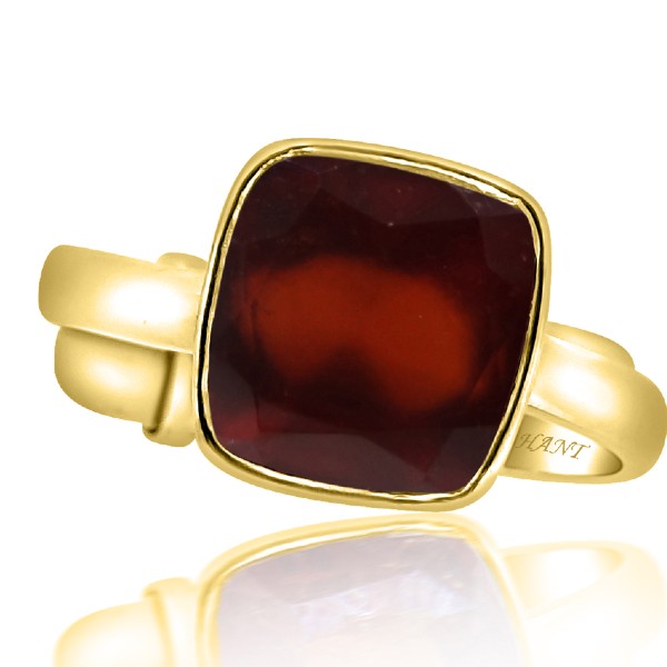 Hessonite Garnet (Gomed) 3.25 - 12.25 Ratti Natural & Certified Astrological Gemstone Adjustable Panchdhatu Cushion Bezel Setting Ring