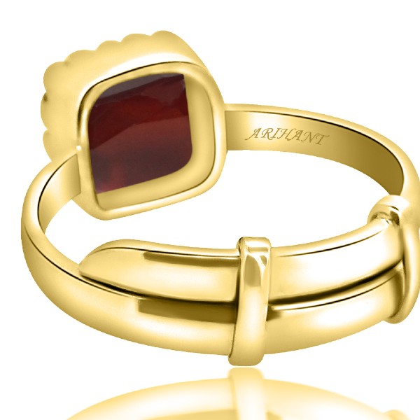 Hessonite Garnet (Gomed) 3.25 - 12.25 Ratti Natural & Certified Astrological Gemstone Adjustable Ashtdhatu Cushion Crown Setting Ring