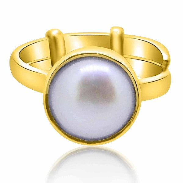 Fresh Water Pearl (Moti) 3.25 - 12.25 Ratti Certified Astrological Gemstone Adjustable Panchdhatu Bezel Setting Ring