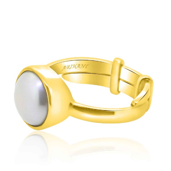 Fresh Water Pearl (Moti) 3.25 - 12.25 Ratti Certified Astrological Gemstone Adjustable Panchdhatu Bezel Setting Ring