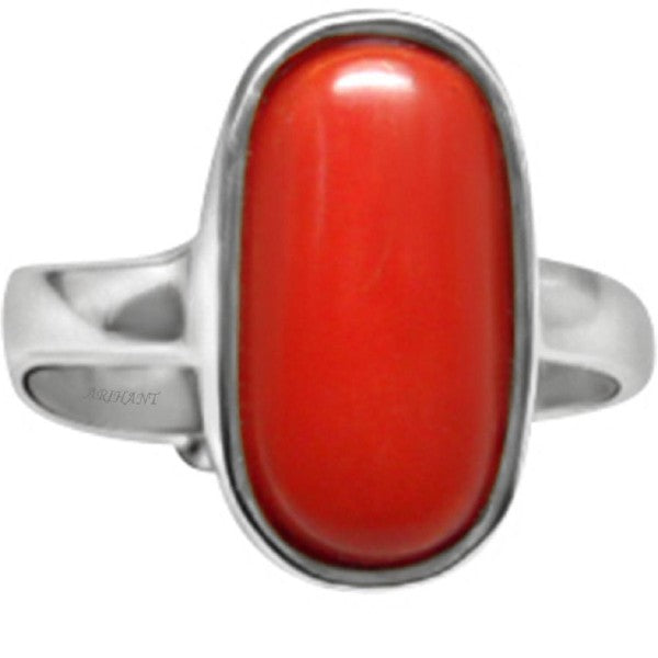 Coral (Moonga) 4.25 - 12.25 Ratti Natural & Certified Astrological Gemstone Silver(925) Bezel Setting Ring