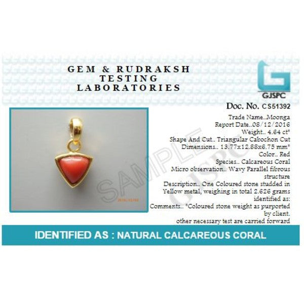 Coral (Moonga) 4.25 - 12.25 Ratti Natural & Certified Astrological Triangular Gemstone Silver (925) Bezel Setting Pendant