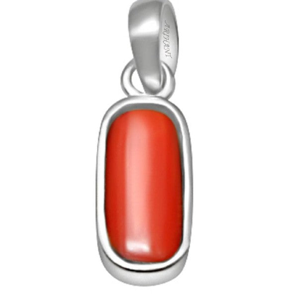 Coral (Moonga) 4.25 - 12.25 Ratti Natural & Certified Astrological Gemstone Silver(925) Bezel Setting Pendant