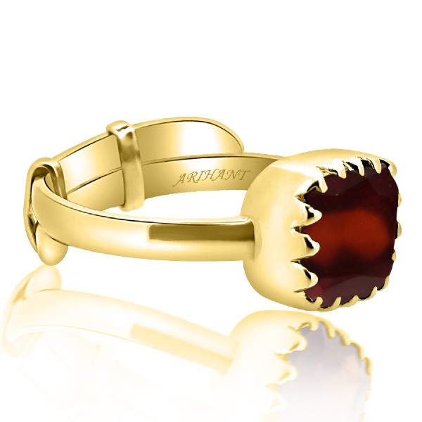 Hessonite Garnet (Gomed) 3.25 - 12.25 Ratti Natural & Certified Astrological Gemstone Adjustable Panchdhatu Cushion Crown Setting Ring