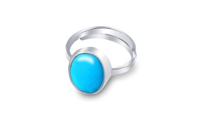Turquoise (Firoza) 3.25 - 12.25 Ratti Natural & Certified Astrological Gemstone Silver(925) Bezel Setting Ring