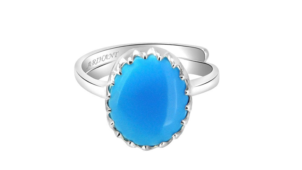 Turquoise (Firoza) 3.25 - 12.25 Ratti Natural & Certified Astrological Gemstone Silver(925) Crown Setting Ring
