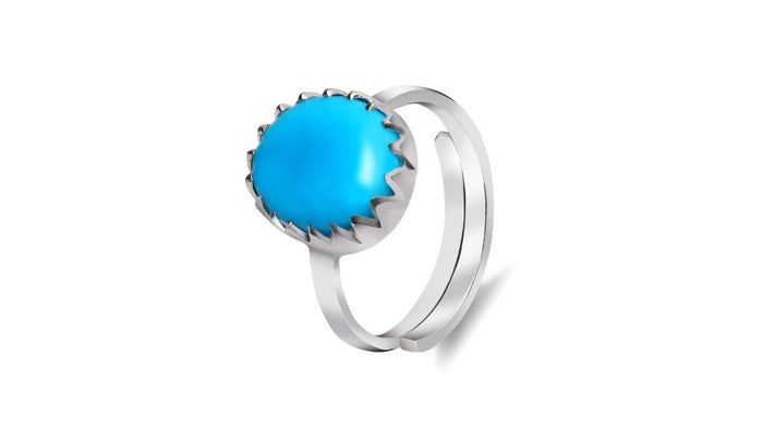 Turquoise (Firoza) 3.25 - 12.25 Ratti Natural & Certified Astrological Gemstone Silver(925) Crown Setting Ring