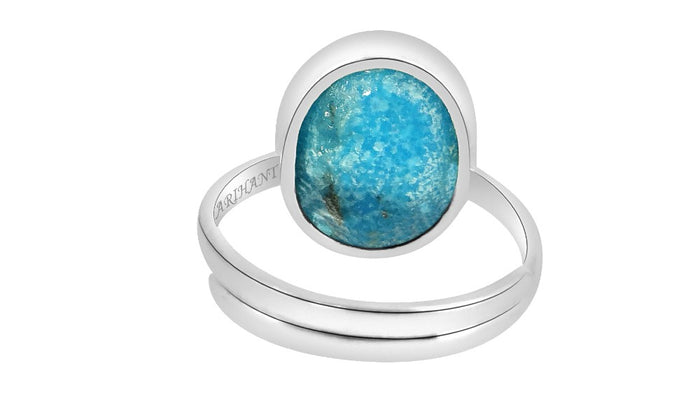 Irani Turquoise (Irani Firoza) 3.25 - 12.25 Ratti Natural & Certified Astrological Gemstone Silver(925) Bezel Setting Ring