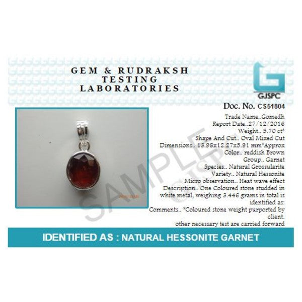 Hessonite Garnet (Gomed) 4.25 - 12.25 Ratti Natural & Certified Astrological Gemstone Silver(925) Bezel Setting Pendant